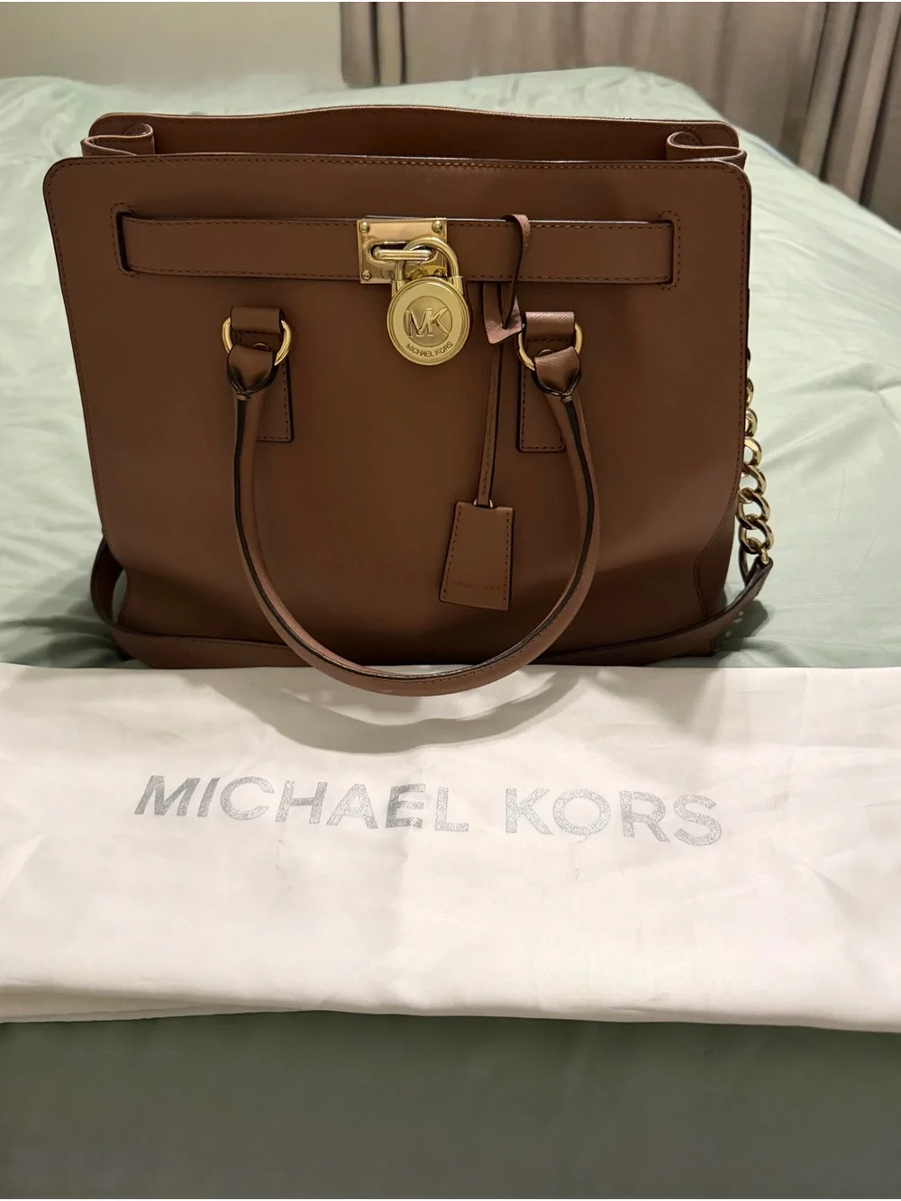 Michael Kors Chestnut Brown Large Saffiano Leather Tote with Gold Hardware